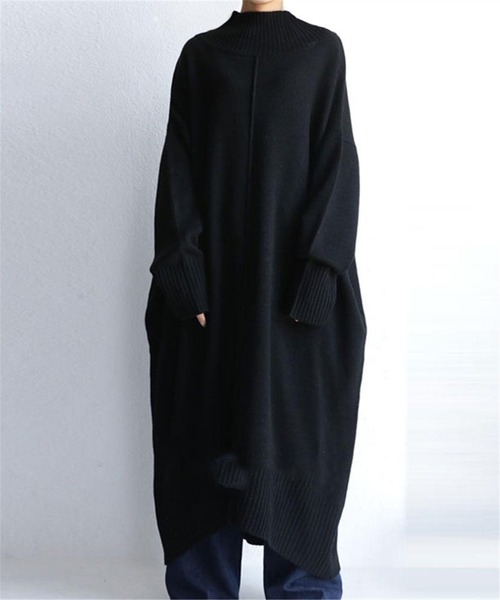 MAISON DE THERESE（メゾン ド テレーズ）の「タートルネックビッグシルエットニットワンピース（ワンピース・レディース・ブラック/ベージュ・FREE）」の2枚目の写真