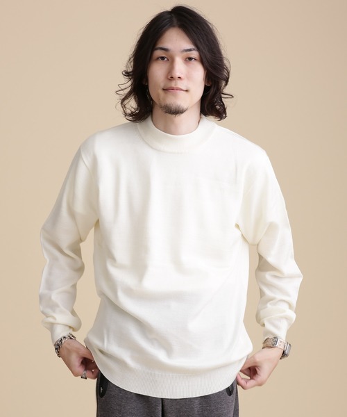 NANO universe(ナノユニバース)の「LB.04/オージーウールモックネックニット(ニット/セーター・メンズ・ホワイト/ブラック/ブルーグレー/モカ・S/M/L/XL)」の2枚目の写真