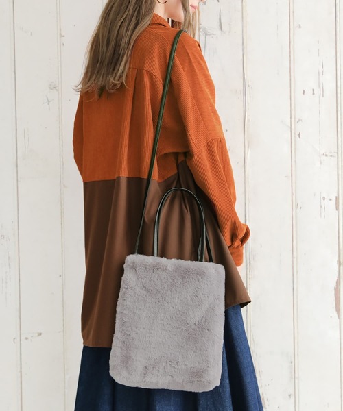 osharewalker（オシャレウォーカー）の「『フェイクファー2wayトートバッグ』（トートバッグ・レディース・グレー/レオパード・FREE）」の3枚目の写真