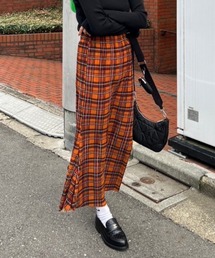 Pleats check fitfrea skirt