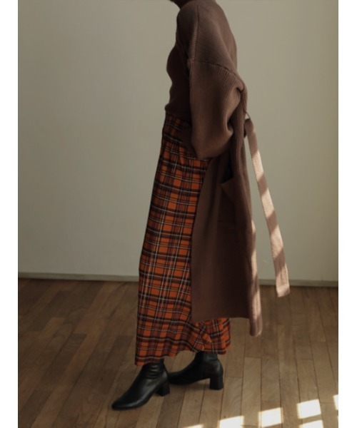 AMAIL（アマイル）の「Pleats check fitfrea skirt（スカート・レディース・オレンジ/グリーン・FREE）」の5枚目の写真