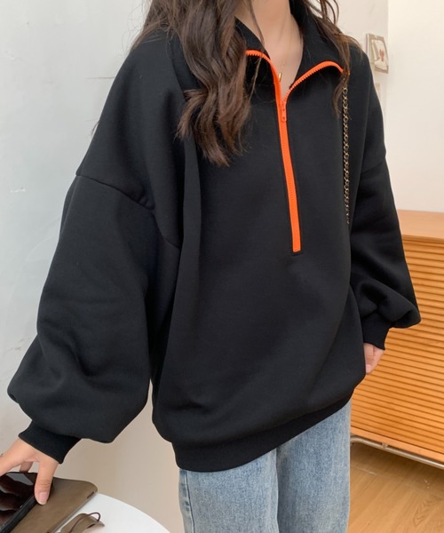 ABITOKYO（アビトーキョー）の「ハーフジップオーバーシルエット裏起毛スウェット（スウェット・レディース・グリーン/ホワイト/ブラック/ベージュ・FREE）」の7枚目の写真