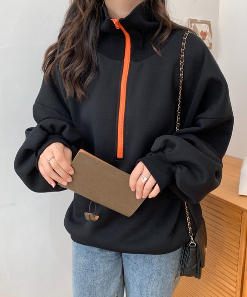 ABITOKYO（アビトーキョー）の「ハーフジップオーバーシルエット裏起毛スウェット（スウェット・レディース・グリーン/ホワイト/ブラック/ベージュ・FREE）」の13枚目の写真