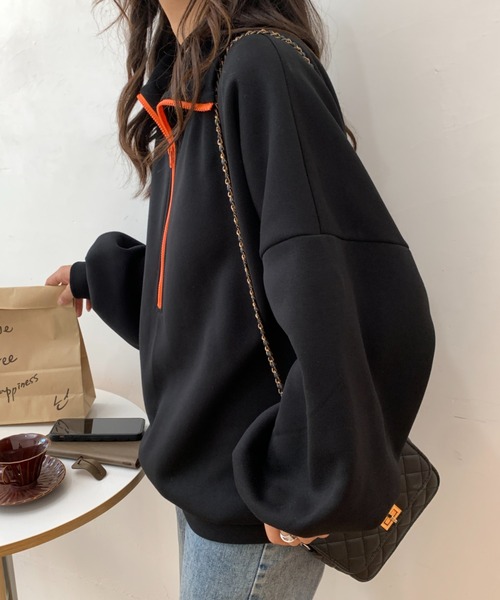 ABITOKYO（アビトーキョー）の「ハーフジップオーバーシルエット裏起毛スウェット（スウェット・レディース・グリーン/ホワイト/ブラック/ベージュ・FREE）」の15枚目の写真