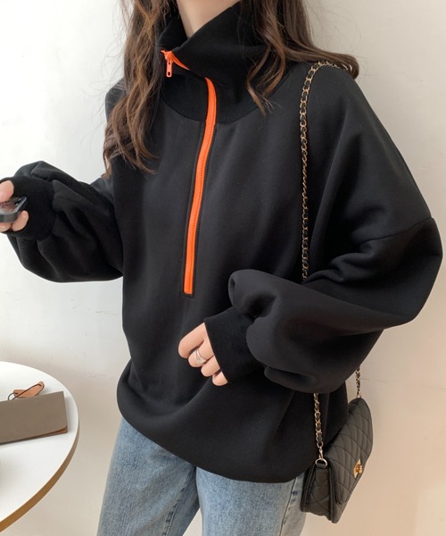 ABITOKYO（アビトーキョー）の「ハーフジップオーバーシルエット裏起毛スウェット（スウェット・レディース・グリーン/ホワイト/ブラック/ベージュ・FREE）」の17枚目の写真