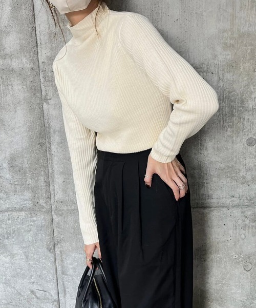 HEILIS(ヘイリス)の「《sayo select》リブハイネックニット / リブトップス リブニット ハイネック(ニット/セーター・レディース・ブラック/ベージュ/アイボリー・FREE)」の1枚目の写真