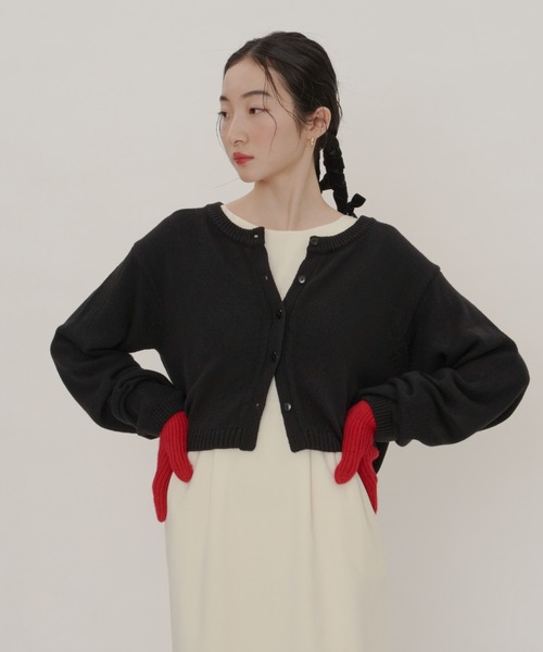 GIUNON(ジウノン)の「knit cardigan / ニットカーディガン(カーディガン/ボレロ・レディース・ブラック/グリーン・FREE)」の11枚目の写真
