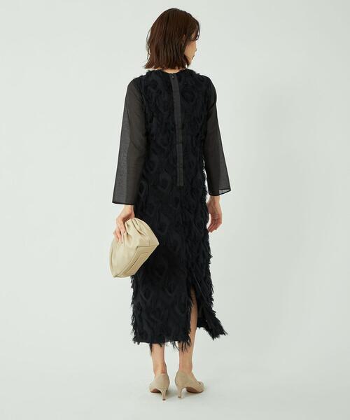 UNITED ARROWS フリンジ ジャカード ソデ　シアー　ワンピース green label relaxing（グリーンレーベルリラクシング）の「フリンジ