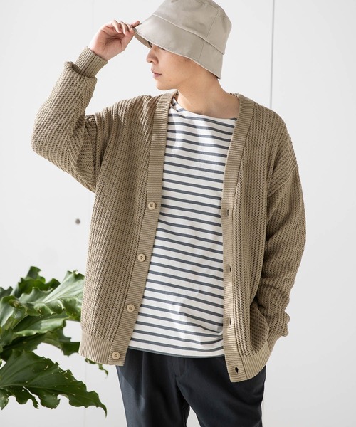 LAKOLE(ラコレ)の「MVSメッシュ編みカーディガン / 178699(カーディガン/ボレロ・メンズ・グレイッシュベージュ/オレンジ/ブルー/グリーン/ブラック・MEDIUM/LARGE)」の3枚目の写真
