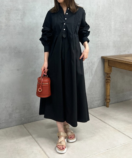 un dix cors(アンディコール)の「レースアップシャツワンピース(シャツワンピース・レディース・ブラック/ホワイト/グリーン・FREE)」の3枚目の写真