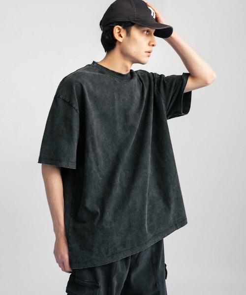 オーバーサイズ ユーズド加工 半袖 クルーネック無地Tシャツ（T