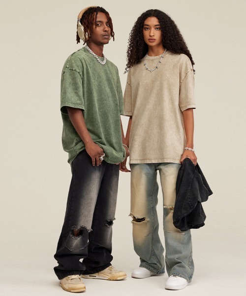 Ressaca(レサーカ)の「オーバーサイズ ユーズド加工 半袖 クルーネック無地Tシャツ(Tシャツ/カットソー・メンズ・カーキ/ブラック/ライトブルー/チャコールグレー/ベージュ/パープル/ブラウン/ピンク・S/M/L/XL)」の21枚目の写真