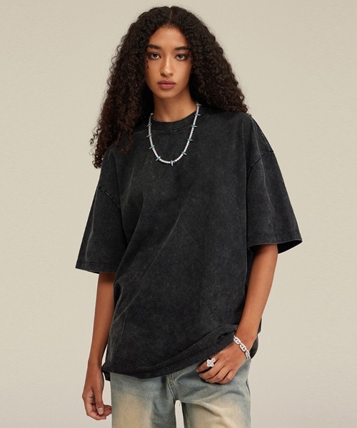 Ressaca(レサーカ)の「オーバーサイズ ユーズド加工 半袖 クルーネック無地Tシャツ(Tシャツ/カットソー・メンズ・カーキ/ブラック/ライトブルー/チャコールグレー/ベージュ/パープル/ブラウン/ピンク・S/M/L/XL)」の15枚目の写真