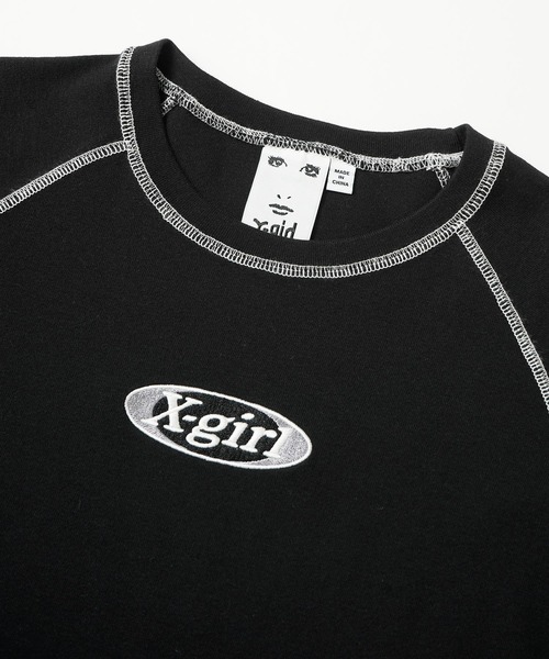 X-girl（エックスガール）の「BICOLOR STITCH S/S BABY TEE（Tシャツ/カットソー・レディース・ライトパープル/ホワイト/ブラック・S/M）」の6枚目の写真