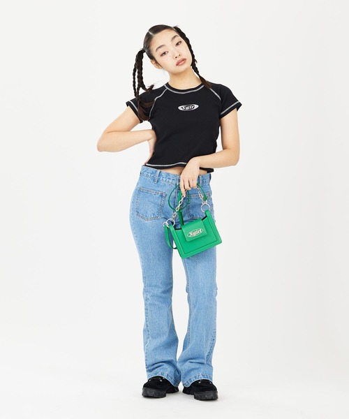 X-girl（エックスガール）の「BICOLOR STITCH S/S BABY TEE（Tシャツ/カットソー・レディース・ライトパープル/ホワイト/ブラック・S/M）」の15枚目の写真