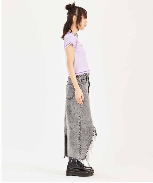 X-girl（エックスガール）の「BICOLOR STITCH S/S BABY TEE（Tシャツ/カットソー・レディース・ライトパープル/ホワイト/ブラック・S/M）」の16枚目の写真