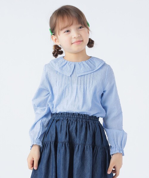 SHIPS KIDS:100～130cm / フリル カラー ジャカード ブラウス