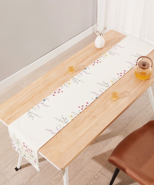 セール】天然リネン テーブルランナー 花柄（ランチョンマット