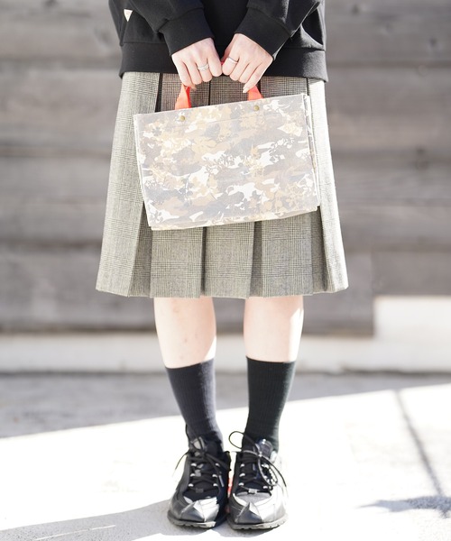 Lubie+9 パラフィン加工キャンバスクエアトートBAG カモフラ柄