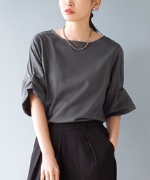 【ちゃっかり着やせできちゃう。】 スタイルアップ デザインスリーブ カットソー［五分袖］