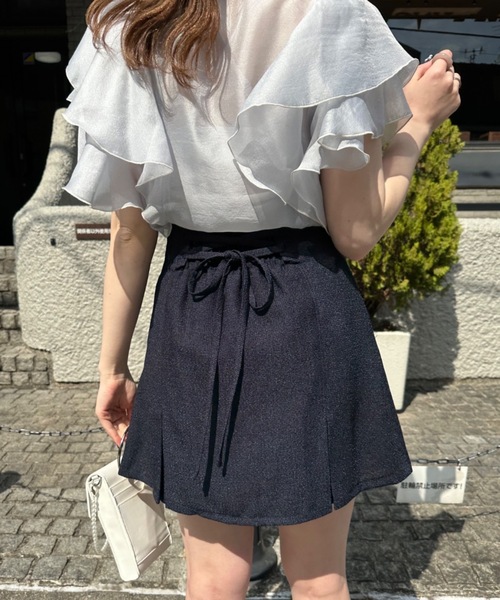 セール】バックレースアッププリーツミニスカート（スカート