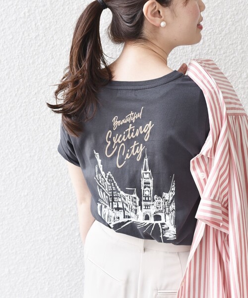 SHIPS（シップス）の「* オーガニックコットン アンティーク調 線画 TEE◆（Tシャツ/カットソー・レディース・ホワイト/チャコールグレー/ダークグレー/ライトピンク/ライトホワイト/ピンク・ONE SIZE）」の4枚目の写真
