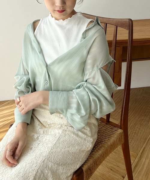 one after another NICE CLAUP(ワンアフターアナザーナイスクラップ)の「ハイネックインナーセット/マルチWAYシアーシャツ(シャツ/ブラウス・レディース・アイボリー/ライトピンク/ミント/モカ・FREE)」の3枚目の写真