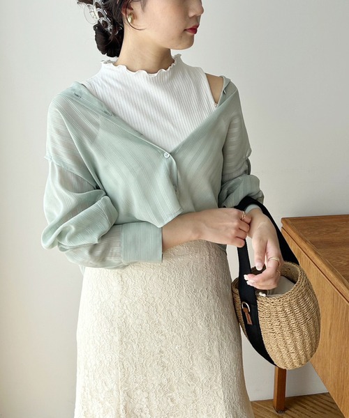 one after another NICE CLAUP(ワンアフターアナザーナイスクラップ)の「ハイネックインナーセット/マルチWAYシアーシャツ(シャツ/ブラウス・レディース・アイボリー/ライトピンク/ミント/モカ・FREE)」の22枚目の写真