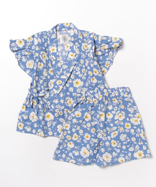 Ocean&Ground(オーシャン&グラウンド)の「GIRL’Sフリルスリーブ甚平スーツFLOWERS/浴衣(90~140cm)(浴衣・キッズ・マルチ/ブルー・90/100/110/120/130/140)」の2枚目の写真
