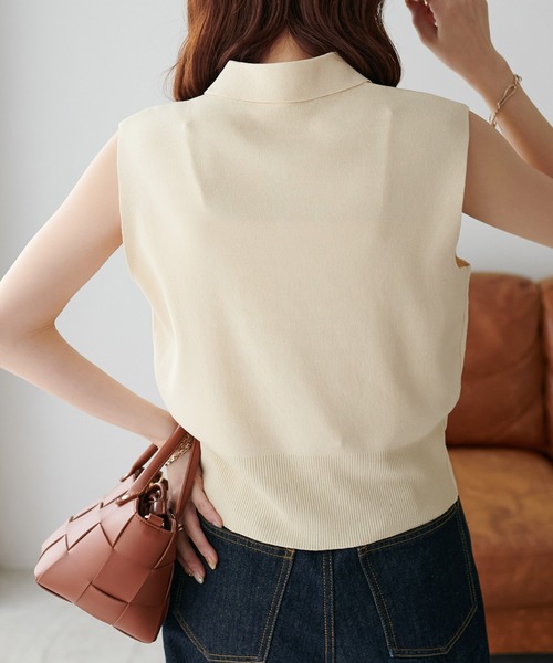 DISCOAT（ディスコート）の「衿付前開きノースリーブ（ニット/セーター