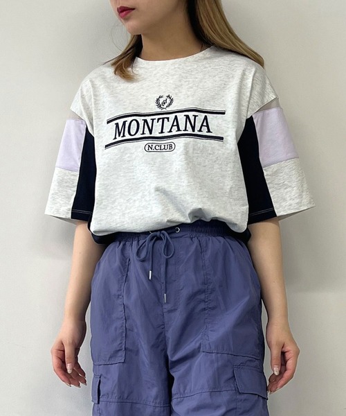 179/WG（イチナナキュウダブルジー）の「配色Tシャツ（Tシャツ/カットソー・レディース・オフホワイト/オートミール/ネイビー・FREE）」の2枚目の写真