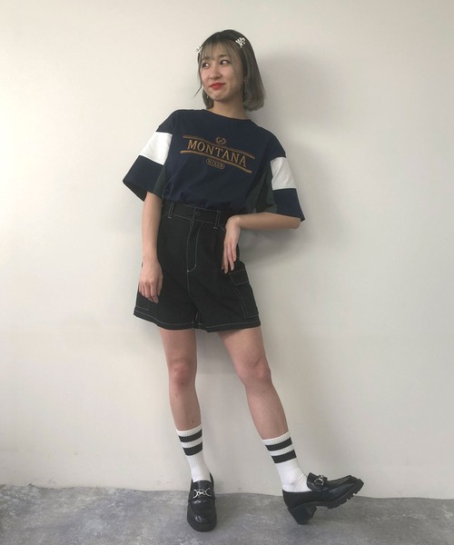 179/WG（イチナナキュウダブルジー）の「配色Tシャツ（Tシャツ/カットソー・レディース・オフホワイト/オートミール/ネイビー・FREE）」の5枚目の写真