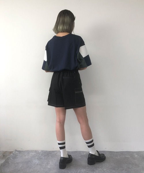 179/WG（イチナナキュウダブルジー）の「配色Tシャツ（Tシャツ/カットソー・レディース・オフホワイト/オートミール/ネイビー・FREE）」の4枚目の写真