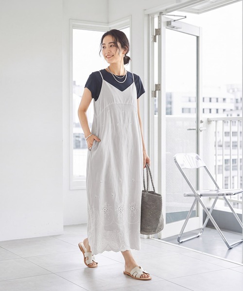 STYLE DELI(スタイルデリ)の「コットン刺繍レースキャミワンピース(ワンピース・レディース・ホワイト/ブラック・FREE)」の3枚目の写真