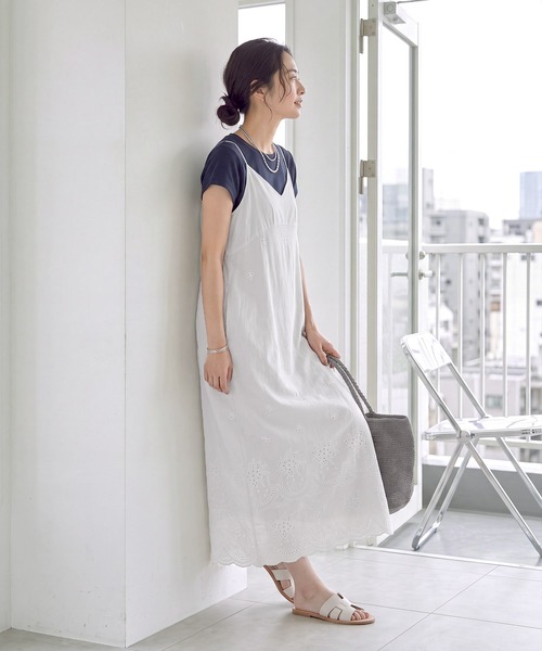 STYLE DELI(スタイルデリ)の「コットン刺繍レースキャミワンピース(ワンピース・レディース・ホワイト/ブラック・FREE)」の4枚目の写真
