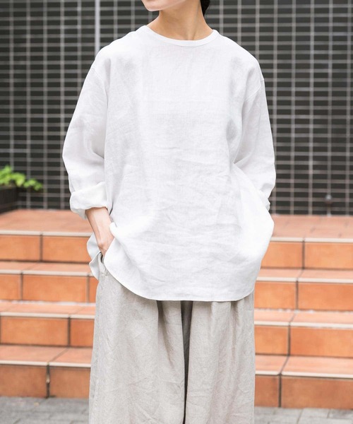 かぐれ（カグレ）の「リネンクルーネックプルオーバー（Tシャツ/カットソー・レディース・ナチュラル/オフホワイト・FREE）」の10枚目の写真