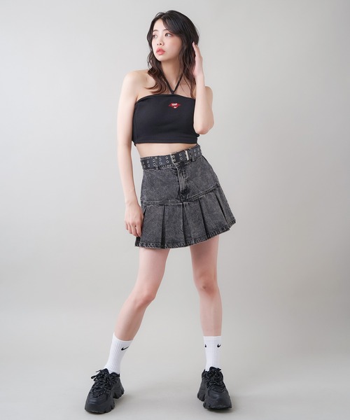 SPINNS（スピンズ）の「【セット対応商品】カップ付き ワンポイント刺繍デザイン ベアトップ（チューブトップ・レディース・オートミール/パープル/ピンク/グリーン/ブラック・ONESIZE）」の8枚目の写真