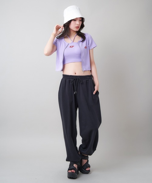 SPINNS（スピンズ）の「【セット対応商品】カップ付き ワンポイント刺繍デザイン ベアトップ（チューブトップ・レディース・オートミール/パープル/ピンク/グリーン/ブラック・ONESIZE）」の14枚目の写真