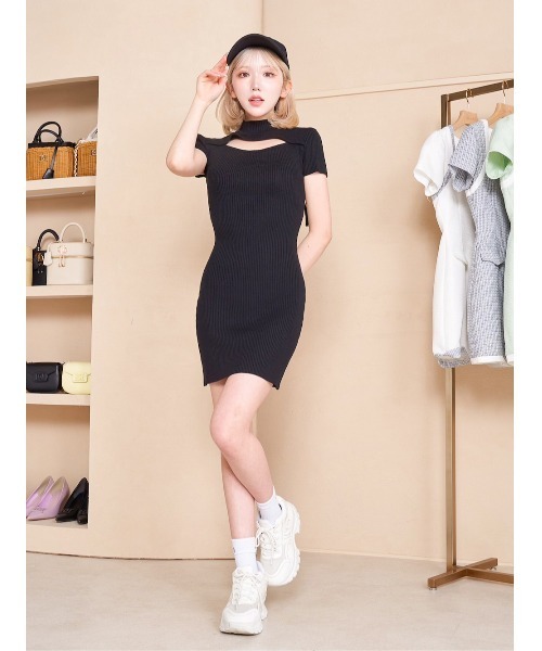 Darich ダーリッチ カットリボンニットミニワンピース ダーリッチ Darich カットリボンニットミニワンピース