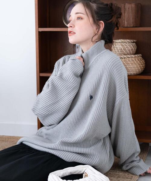 セール】∴WEGO/U.S. POLO ASSN.別注畔編みハーフZIPニット【WEB限定