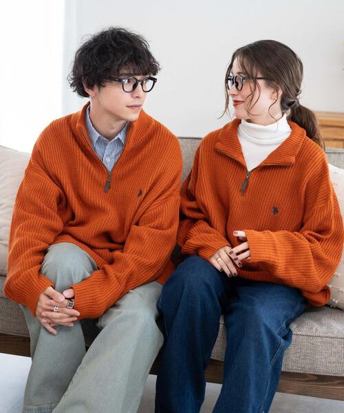 セール】∴WEGO/U.S. POLO ASSN.別注畔編みハーフZIPニット【WEB限定