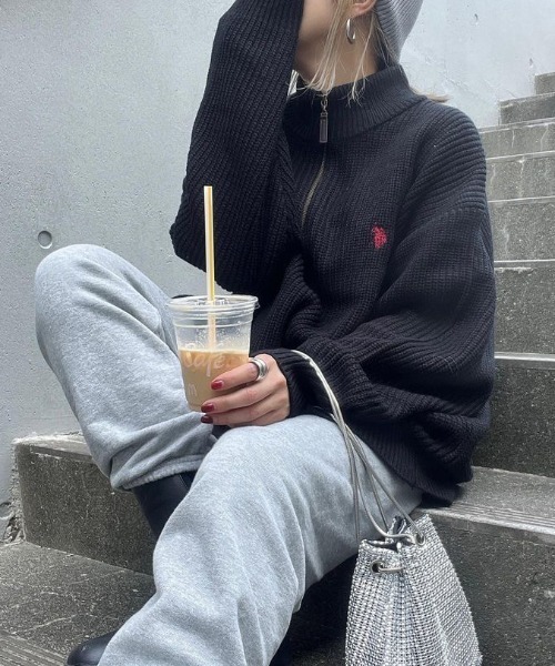 U.S. POLO ASSN.(ユーエスポロアッスン)の「∴WEGO/U.S. POLO ASSN.別注畔編みハーフZIPニット【WEB限定】(ニット/セーター・メンズ・ネイビー/杢グレー/オフホワイト/ダークオレンジ/ブラック/パープル・MEDIUM/LARGE)」の8枚目の写真