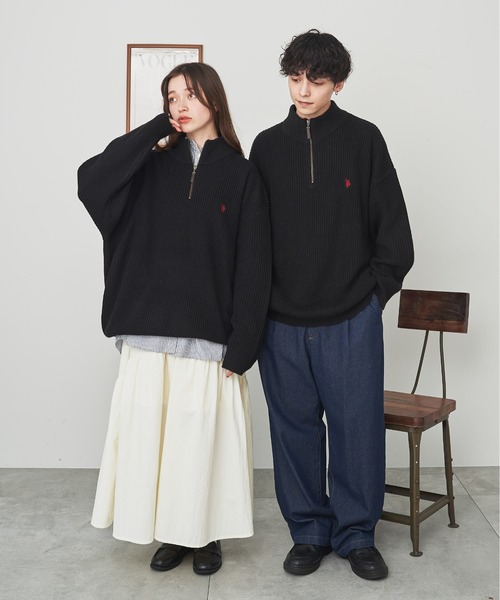 セール】∴WEGO/U.S. POLO ASSN.別注畔編みハーフZIPニット【WEB限定