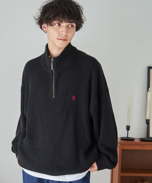 U.S. POLO ASSN.(ユーエスポロアッスン)の「∴WEGO/U.S. POLO ASSN.別注畔編みハーフZIPニット【WEB限定】(ニット/セーター・メンズ・ネイビー/杢グレー/オフホワイト/ダークオレンジ/ブラック/パープル・MEDIUM/LARGE)」の20枚目の写真