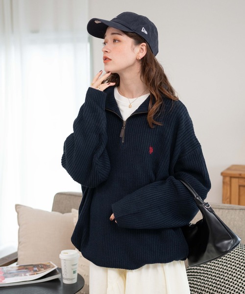 セール】∴WEGO/U.S. POLO ASSN.別注畔編みハーフZIPニット【WEB限定
