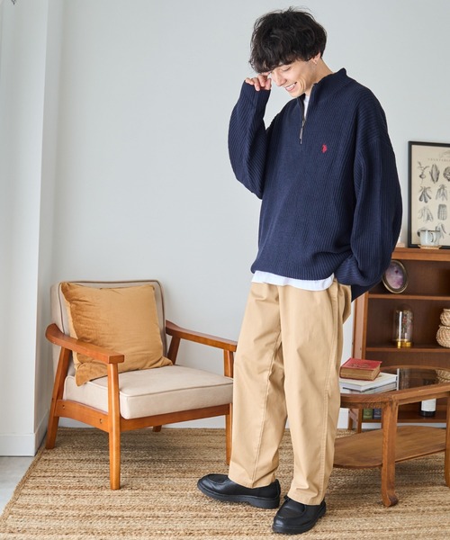 セール】∴WEGO/U.S. POLO ASSN.別注畔編みハーフZIPニット【WEB限定