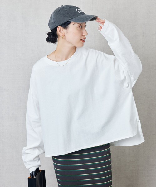 FREAK'S STORE（フリークスストア）の「限定展開　ビッグラウンド ロングスリーブ Tシャツ（Tシャツ/カットソー・レディース・グリーン/ブラック/ストライプ/レッド/ベージュ/オフホワイト・ﾌﾘ-）」の2枚目の写真