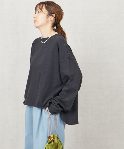 FREAK'S STORE（フリークスストア）の「限定展開　ビッグラウンド ロングスリーブ Tシャツ（Tシャツ/カットソー・レディース・グリーン/ブラック/ストライプ/レッド/ベージュ/オフホワイト・ﾌﾘ-）」の8枚目の写真