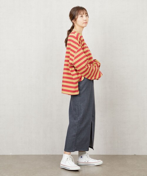 FREAK'S STORE（フリークスストア）の「限定展開　ビッグラウンド ロングスリーブ Tシャツ（Tシャツ/カットソー・レディース・グリーン/ブラック/ストライプ/レッド/ベージュ/オフホワイト・ﾌﾘ-）」の22枚目の写真