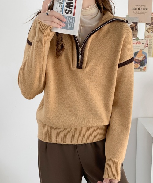 ABITOKYO(アビトーキョー)の「ハーフジップ配色ラインニットプルオーバー(ニット/セーター・レディース・ブラック/グリーン/ベージュ・FREE)」の18枚目の写真